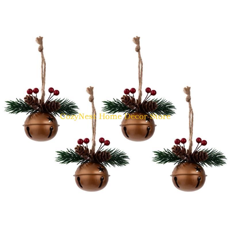 92MF 4PCS Christmas Bells Ornament Weatherproof Iron Bells Decorations for Door Window