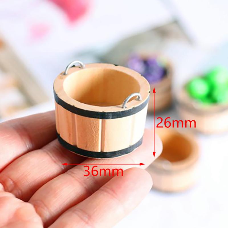 1:12 Dollhouse Miniatures Wooden Basin Wooden Barrel Furniture Accessories