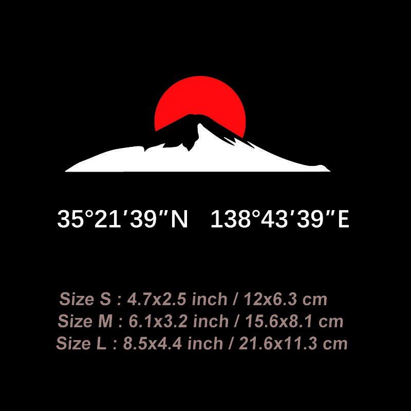 The rising red sun and Mount Fuji Stickers with its longitude and latitude decal,creative&fashion decal for car  laptop