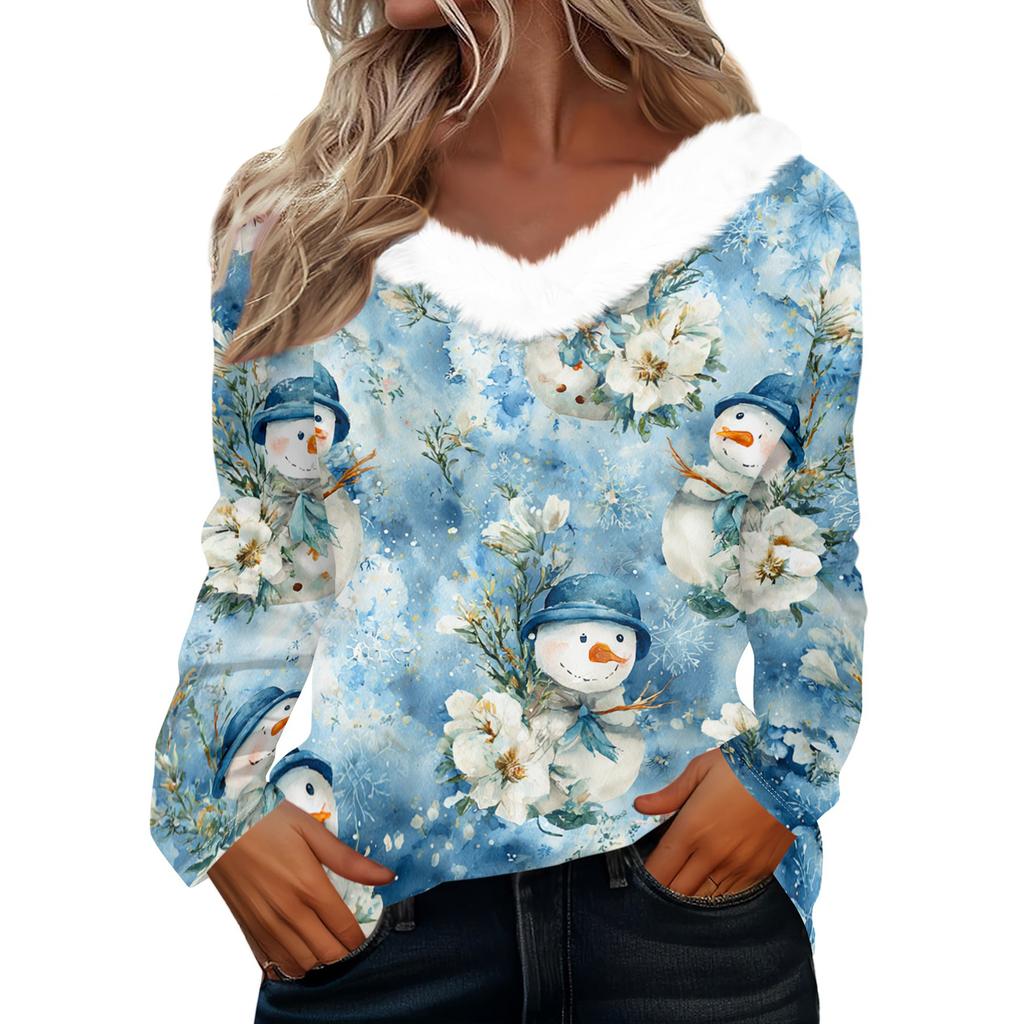 Long Sleeve Shirts For Women Cute Tops Christmas Prints Tees Blouses Casual Plus Size Basic Tops Pullover