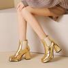 Übergröße Gold Glänzende Patchwork Damen Chelsea Boots mit eckiger Zehenpartie Extra Hohe Dicke Absätze Metallic Silberner Reißverschluss hinten Stiefel