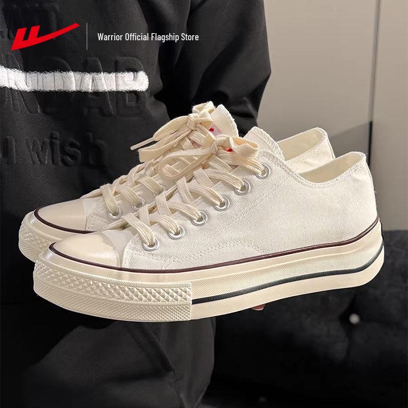 2026 Spring Warrior Low-Top Canvas Shoes: Black & White Casual Sneakers for Men & Women with Thick Soles