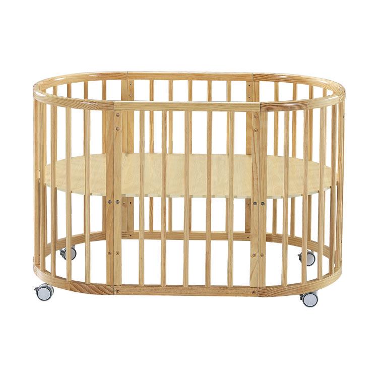 INS Bolin Multifunctional Solid Wood Round Baby Bed: Convertible Twin and Co-Sleeping.