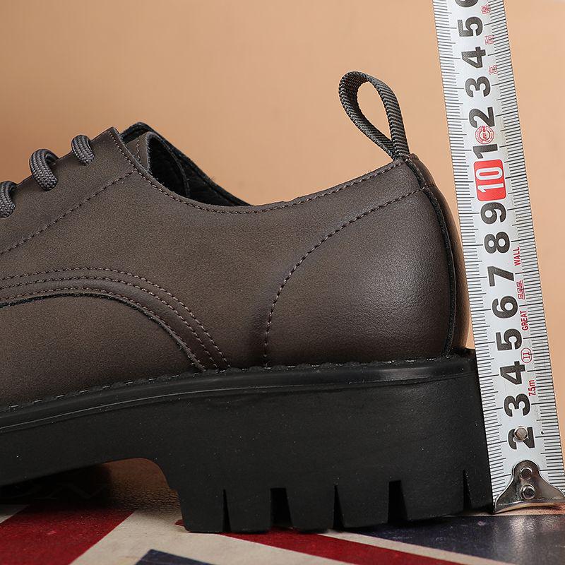 Men's Korean Fashion Casual Leather Lace-up Round Toe Shoes with Thick Sole - Business and Retro Style