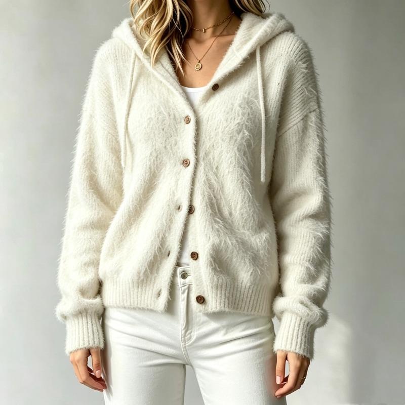 Autumn and Winter Soft Glutinous Imitation Mink Fur Hooded Cardigan Women's Casual Loose Knitted Hooded Jacket Top