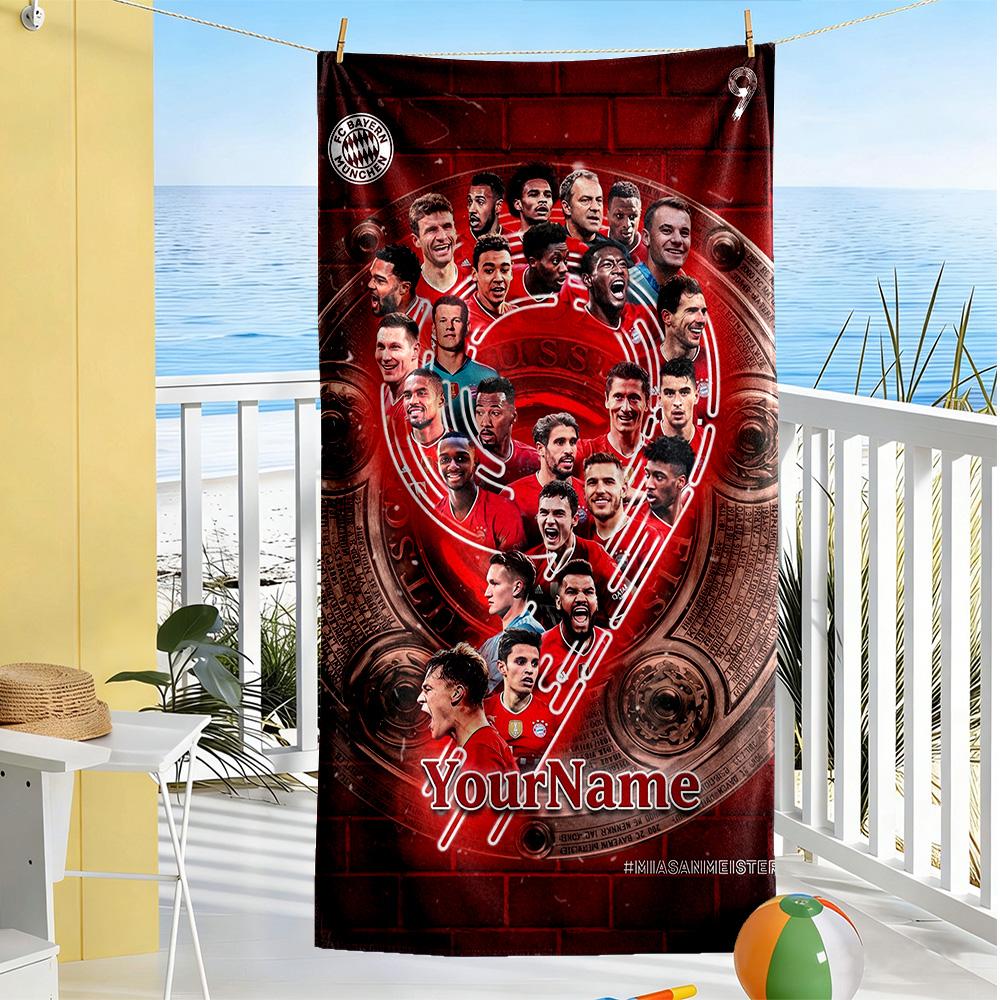 Bayern Munich Customize Text Beach Towel Super Soft Microfiber Quickdry Fabric Portable for SwimmingBeachCamping Travel Beach AccessoriesGym