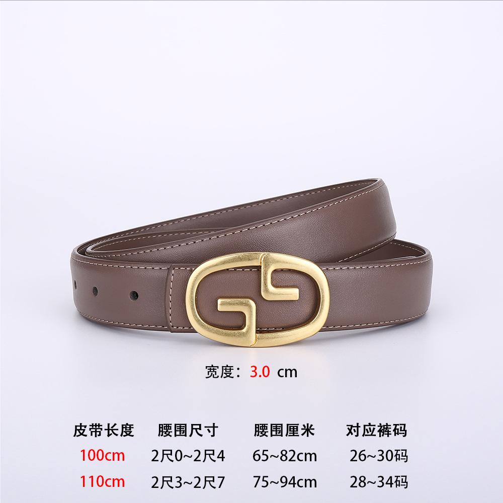 Double G Belt Leather Women'S Personality Belt Women'S Premium Alloy Business Belt