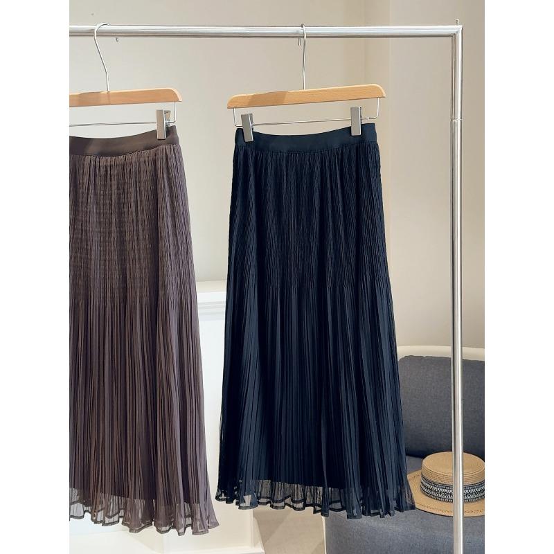 

Mesh stitching high waist pleated skirt women s autumn new elastic and thin casual drape a word pleated gauze skirt One size fits all чёрный