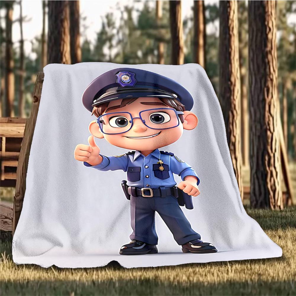 1pc Policeman Print Outdoor Soft Polyester Flannel Throw Blanket Versatile for All Seasons , Soft , Cozy , Warm All Season Quilted Throw ,