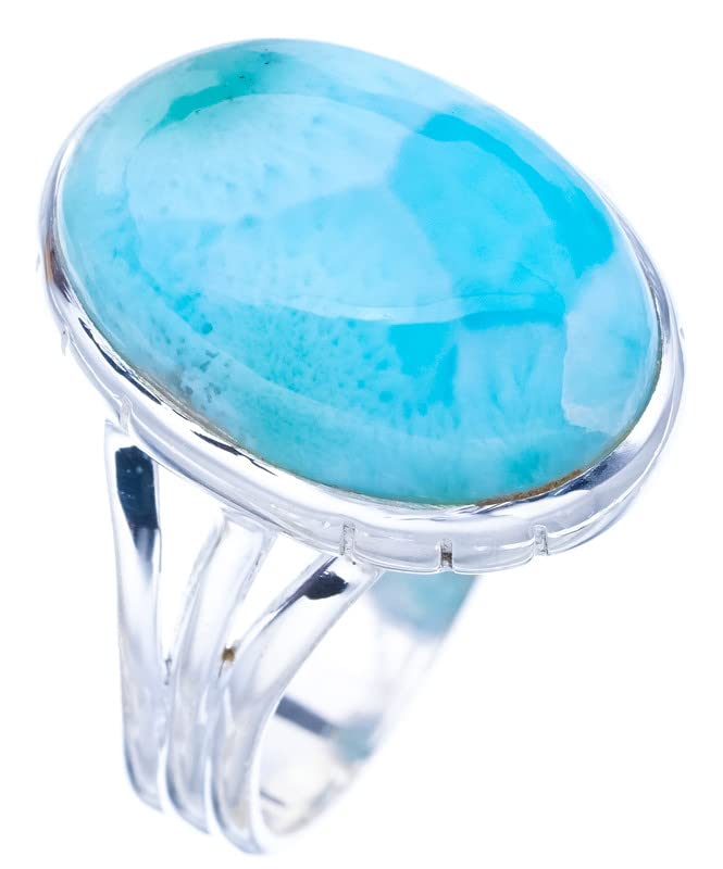 

StarGems® Natural Larimar Handmade 925 Sterling Silver Ring 10 F1406