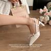 High-heeled Sandals Women's Pointed Bow Word with Temperament Thick-heeled Sandals Women's Fashion Versatile Outer Sandals