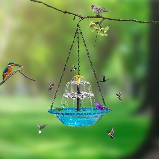 Cascade Fountain Bird Bath 3 Tiers Solar Fountain Birdbath Hanging Hummingbird Bath Bowl for Birds to Drink And Rest Outdoor Garden Patio Decor