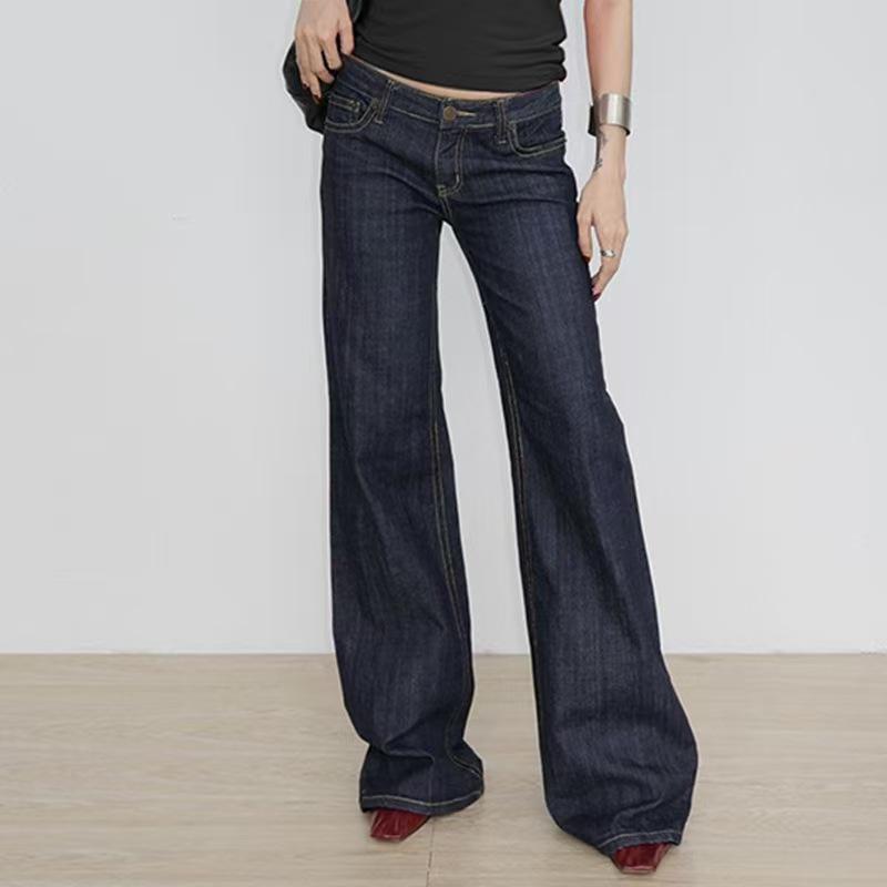 

Retro Embroidered Low-Waist Bell Bottom Jeans - Slimming Versatile Casual Pants for a Chic Look Large темно-синий
