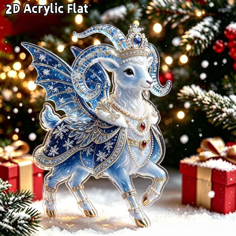 2D Flat Goat Hanging Ornament Acrylic Animal Pendant Christmas Tree Decoration Car Rearview Mirror Charm New Year Hanging