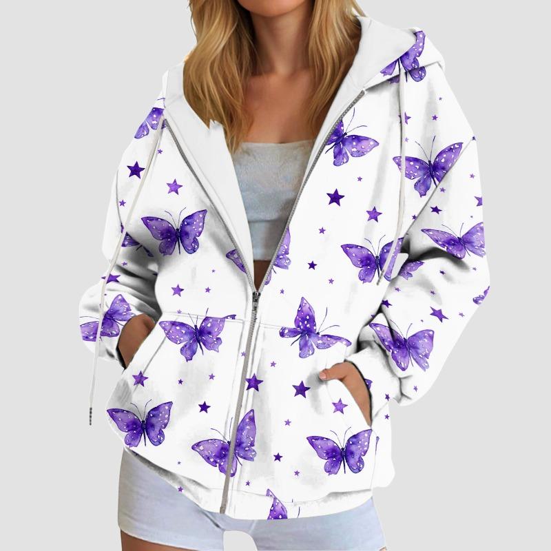 Stylish Printing Hooded Women'S Sweatshirt With Pockets Autumn/Winter Long-Sleeve Casual Hoodies Full Zipper Outdoor Sportwears