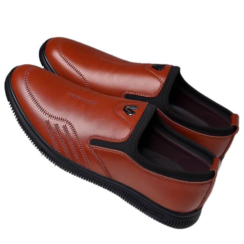 Qingting Genuine Leather Men's Slip-On Business Casual Shoes - Soft, Wear-Resistant Korean Style