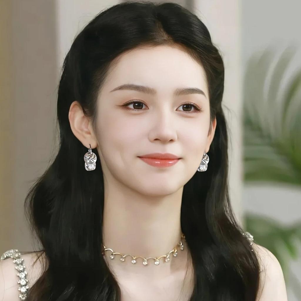 Diamond Round Square Sequined Earrings, Simple and Cold Style Temperament Earrings, Light Luxury and High-end Niche Earrings