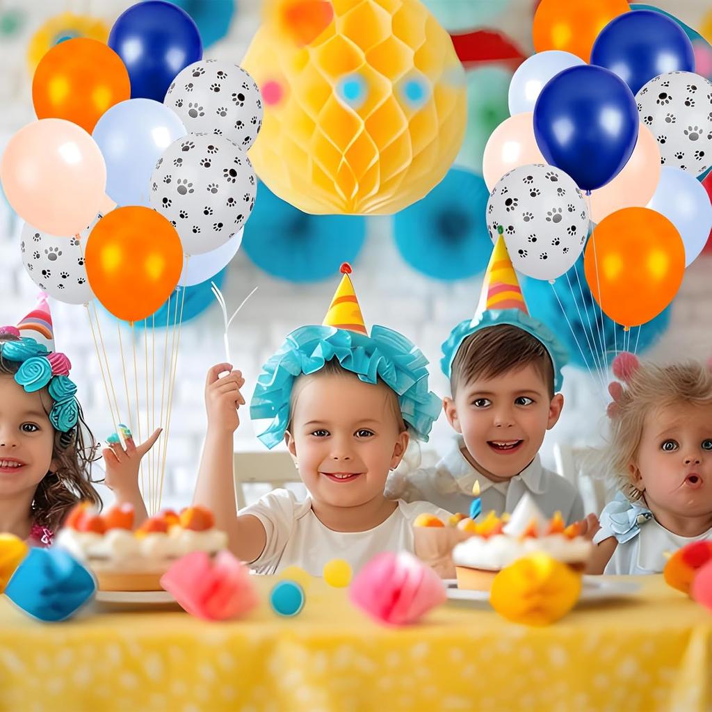 Blue and Orange Balloons Set, 60PCS Blue Theme Balloons, 12-Inch Pastel Orange, Navy Blue, Paw Print Balloons for Girl Boy Baby Shower Birthday Party