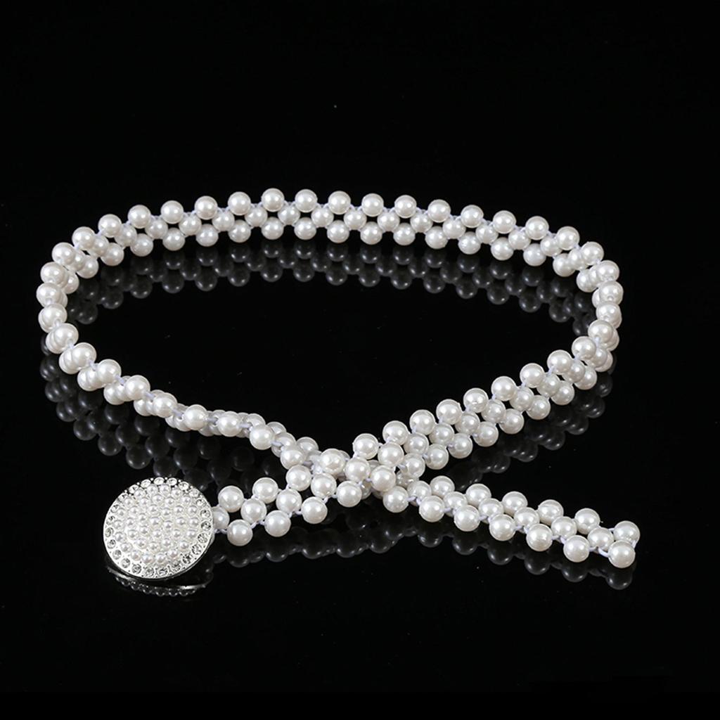 "Korean Style Rhinestone Pearl Waist Chain for Women – Fashionable, Sweet, Elastic Belt"
