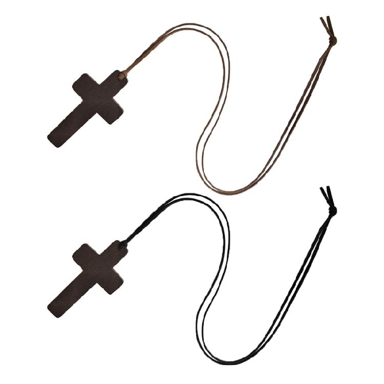 Vintage Wooden for Cross Pendant Brown/Black Rope Necklace Adjustable for Men Wo
