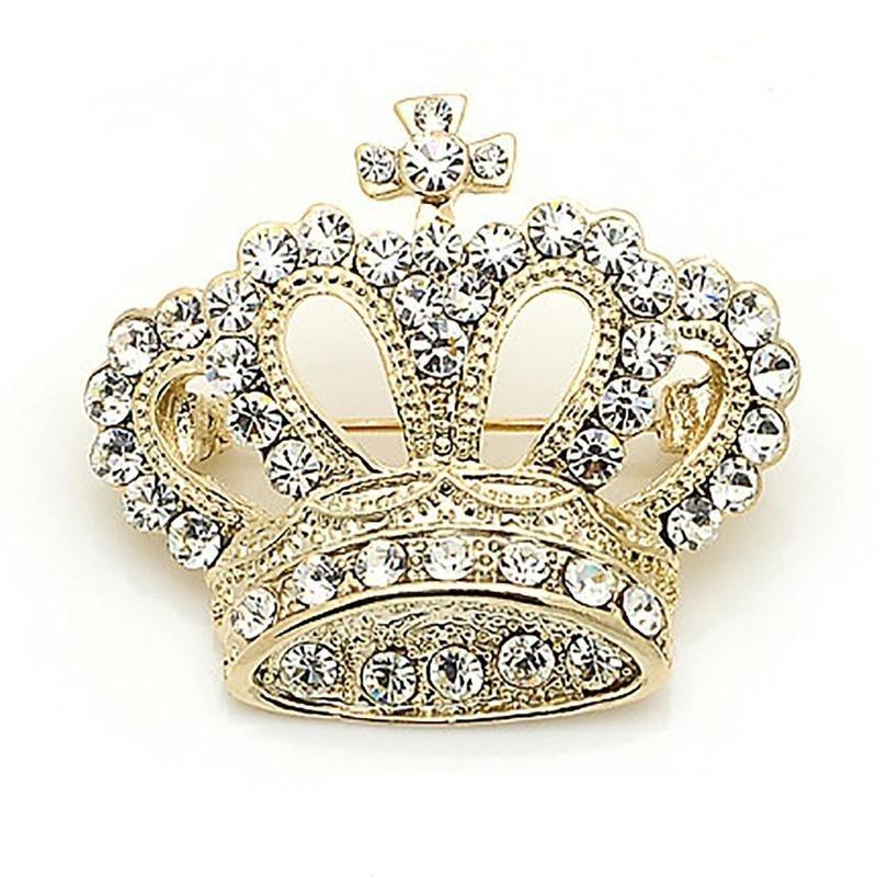 Broszka ze stopu Rhinestone Crown Elegancka biała broszka z zawieszką do butonierki