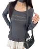 WEGO PHILLY Choker Check Ruffle Gray Set, Hem, Top, Women's,