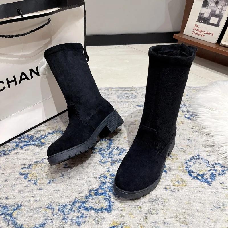 Fashion Hot Sale Round Toe Modern Boots 2024 Fashion Women's Shoes Slip-on Women's Boots Women High Quality Plus Size Mid-Calf Boots