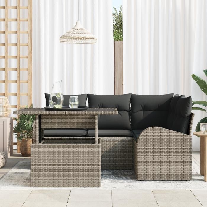 VidaXL Ensemble de sofa de jardin de 5 pièces avec coussins gris en poly rotin 3348635