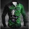 Men's Halloween Skeleton Printed Long Sleeve Shirts Casual Cardigan New Button Holiday Fashion Shirts
