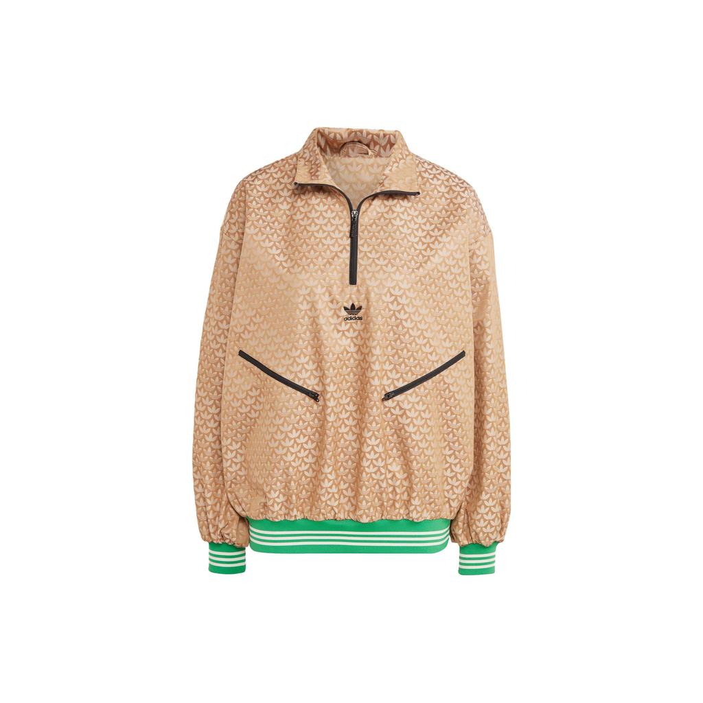 Adidas Originals Adicolor 70S Half-Zip Monogram Logo Printed Sports Jacket Women Jackets Brown IK7883