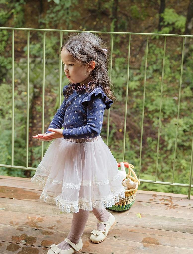 2025 Spring Strawberry Korean Toddler Girls' Puff Sleeve Lace Collar Floral Top