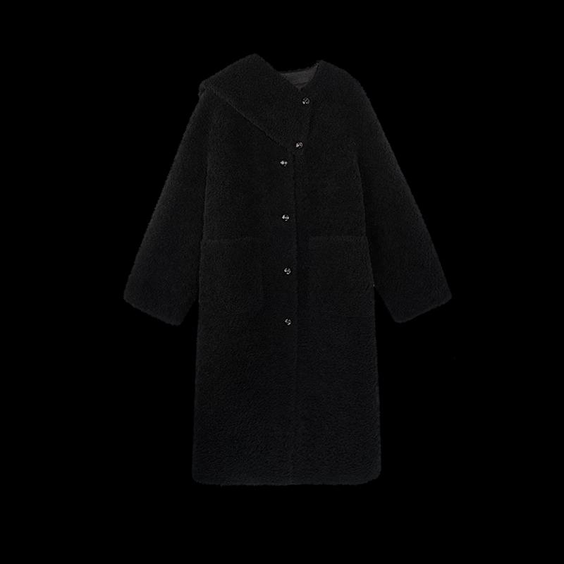HECO Women's Thickened Sheared Wool Mid-Length Coat