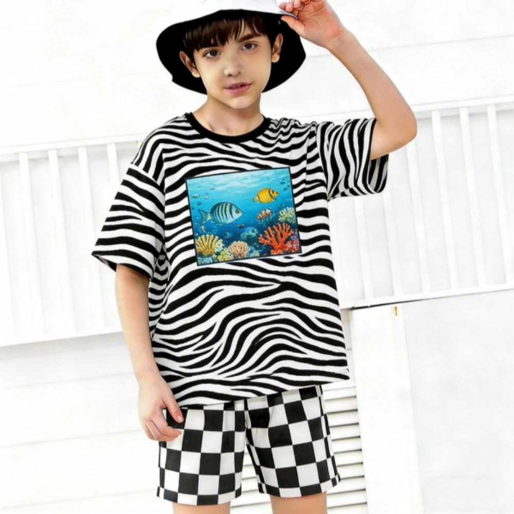 Fashion Zebra Color 67 Printed Summer Men's T-shirt and Shorts 2 Piece Set Summer Casual Outfit for Men's and Women's Clothing