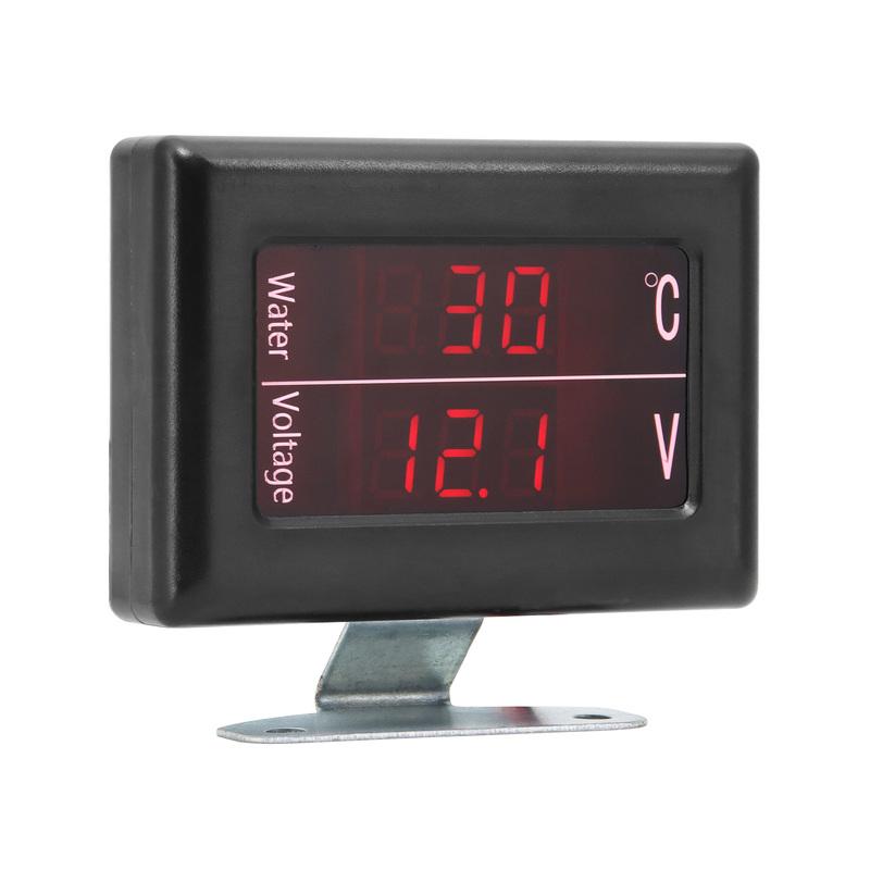 Digital 2 In 1 LCD Water Temperature+ Voltage Meter Voltmeter Thermometer With Sensor With Red LED Light For Car Truck 12V 24V