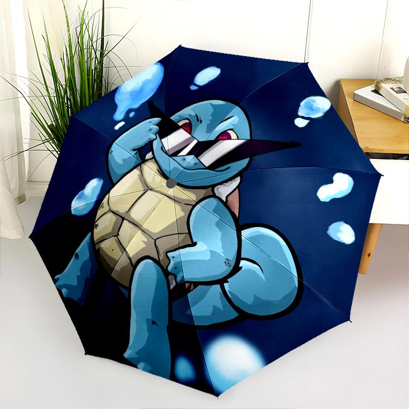 Squirtle Cartoonmuster, automatisch faltbarer Regenschirm, tragbares und faltbares Design, 8 Schirmstäbe, ein Weihnachts- oder Geburtstagsgeschenk.