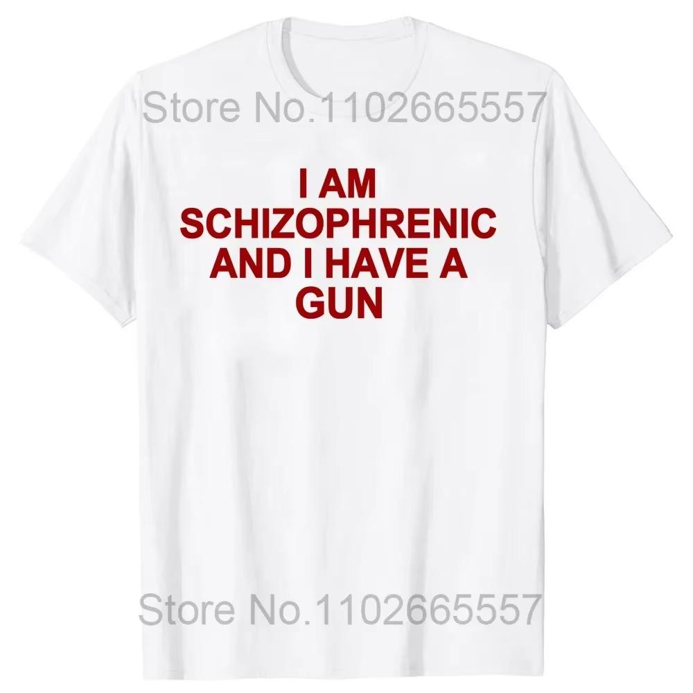 

Футболка женская с надписью «Я шизофреник и у меня есть пистолет» с забавной графикой, хлопковая унисекс, летняя, с коротким рукавом, размер ЕС 4XL