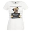 Ladies White Dog Mugshot Scruffy Boarder Terrier Criminal Canine TShirt