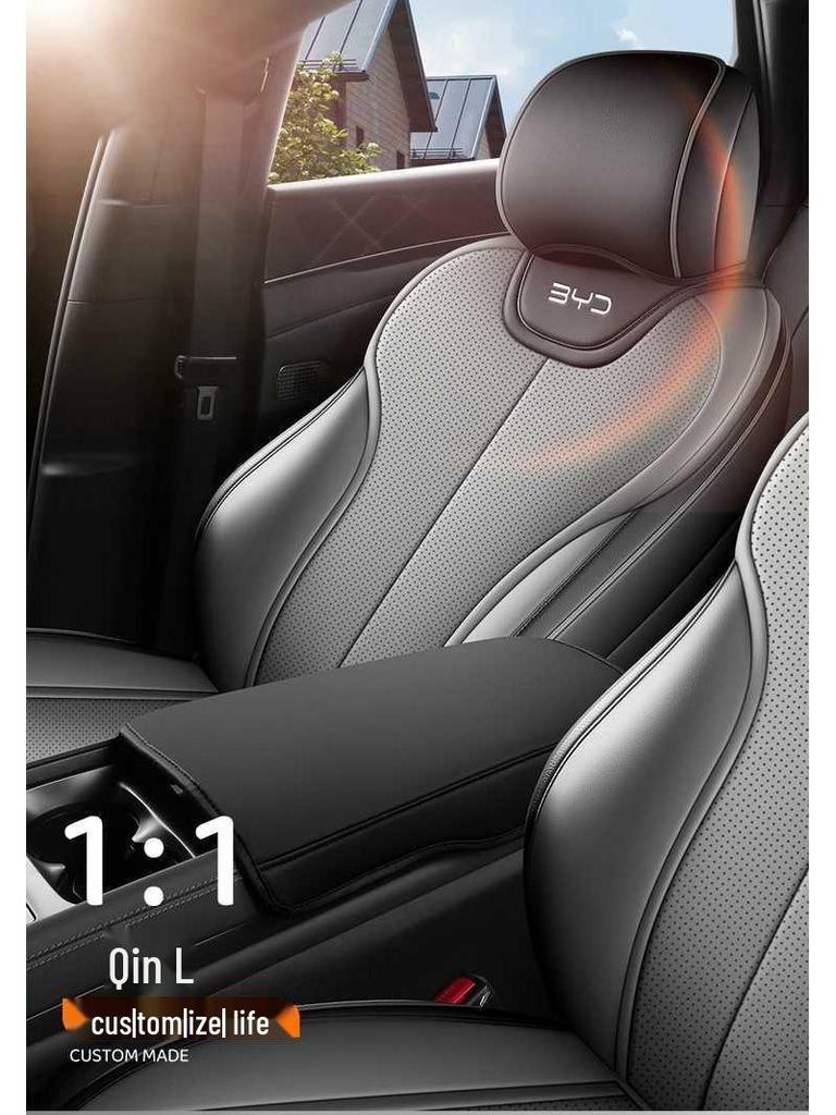 BYD Qin L D-MI Special Perforated Leather Full Surround Seat Cover - Breathable, All-Season Universal Cushion.
