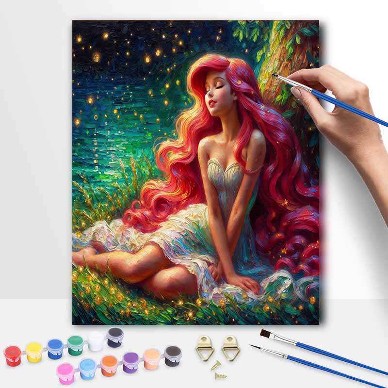 Disney Little Mermaid Oil Painting Kit, Magical Forest Home Decor Handmade Gift for Adults DIY Art Craft Wall Hanging Decor Craft