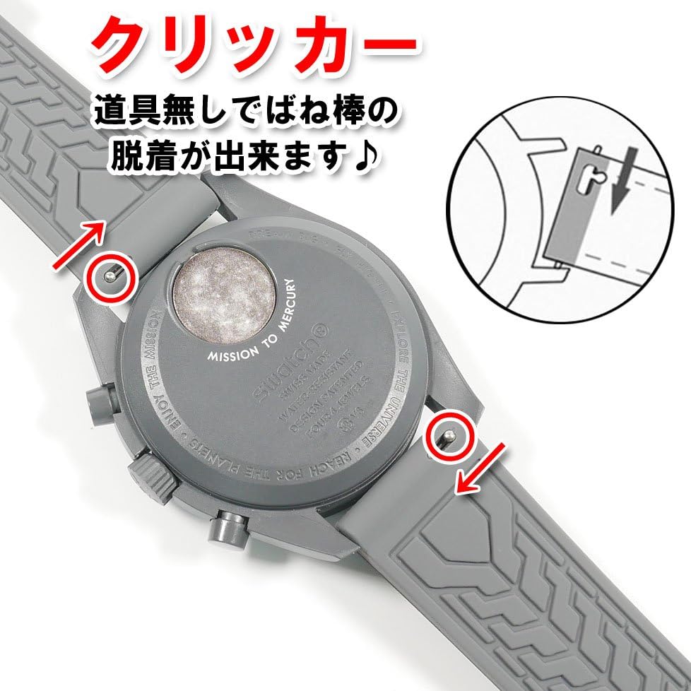 Swatch x Omega compatible rubber strap with D-buckle, double-line type (black/gray line)