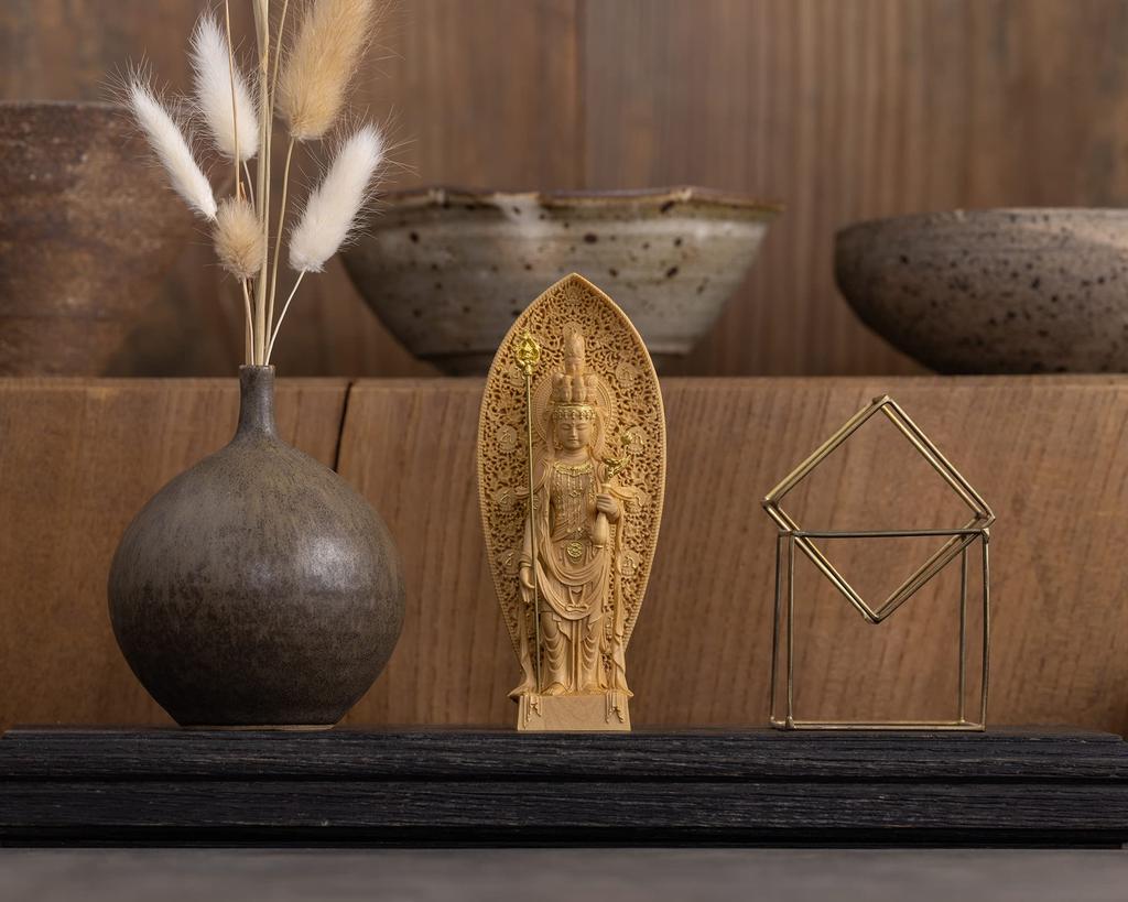 Tiny Buddha Kannon 12cm Hasedera Style Kannon Bodhisattva Buddha statue figure wood carving ornament Kannon HSD Eleven-Headed - (wood boxwood,