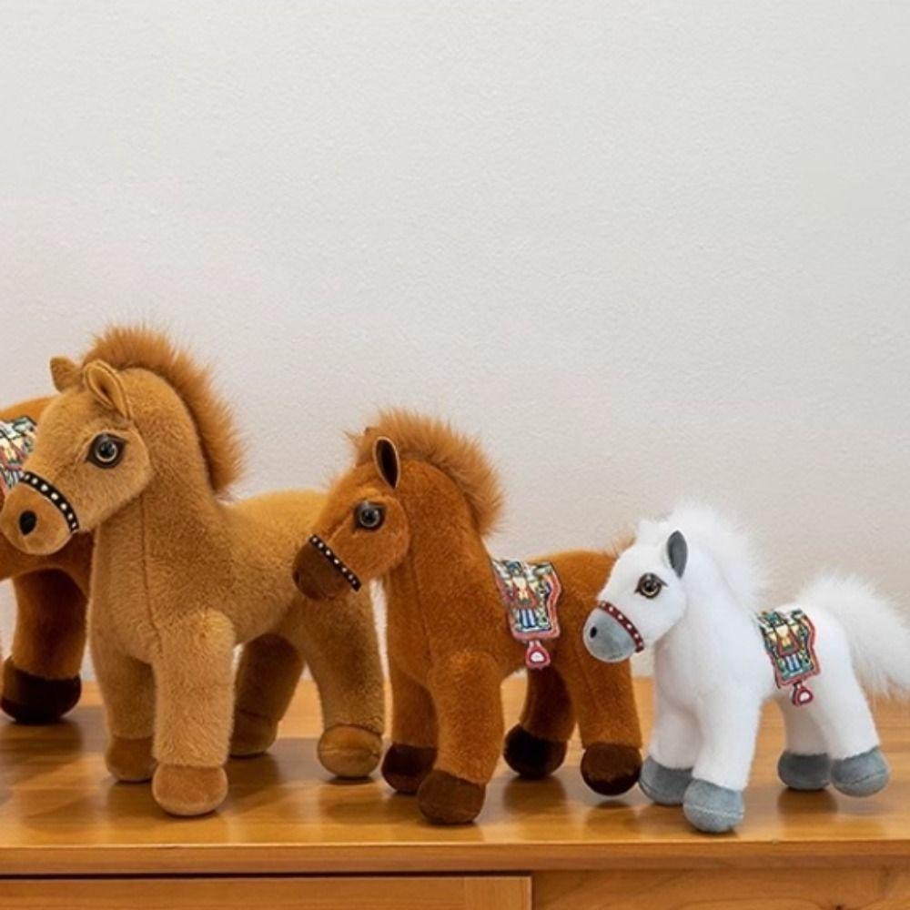 Simulation Standing Foal Plush Doll Long Mane Cartoon Horse Stuffed Toy Room Decoration