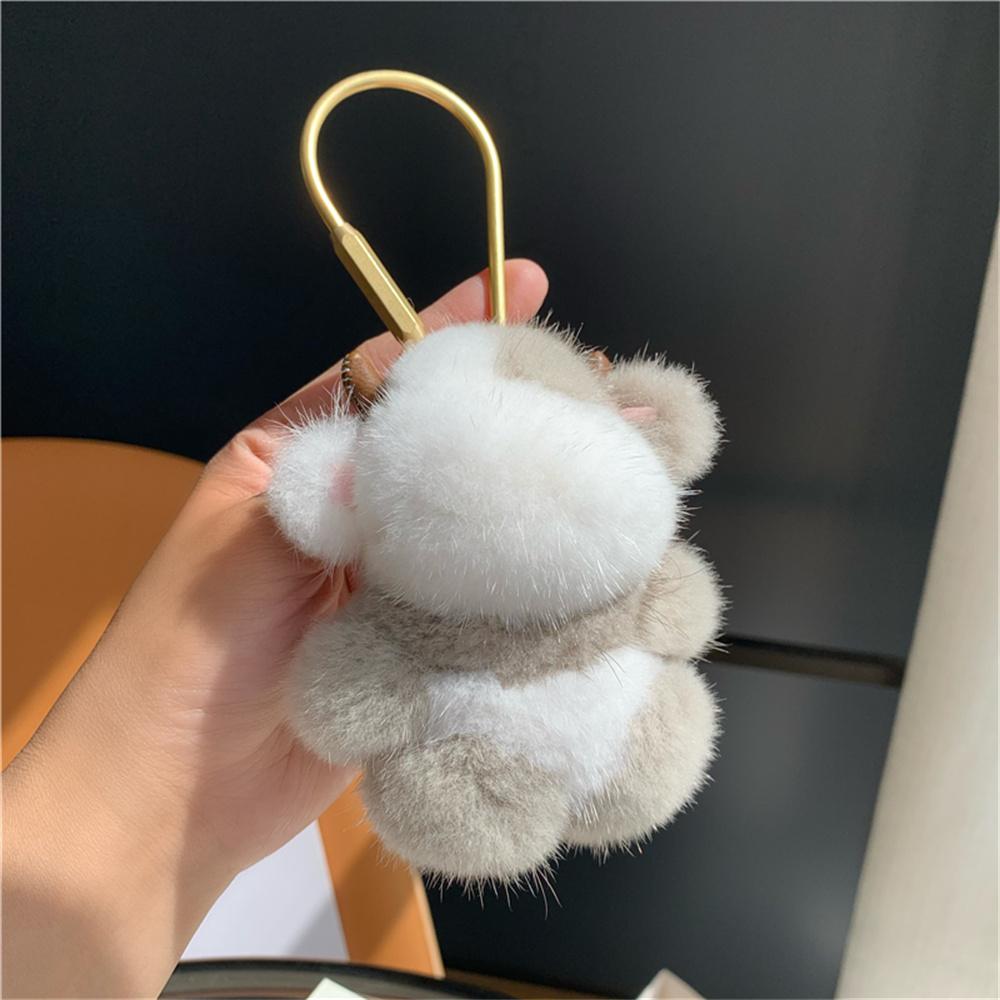 Mink Fur Bear Pendant Keychain For Women Bag Key Chain Pendant Keyrinngs Luxury Decoration Jewelry Bag Hanging Accessories Gifts