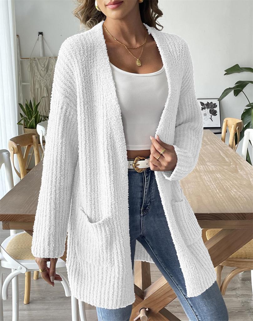 European Code Autumn and Winter New Cross-border Women's Cardigan Sweater Fluff Warm Straight Casual Loose Sweater Cardigan Women