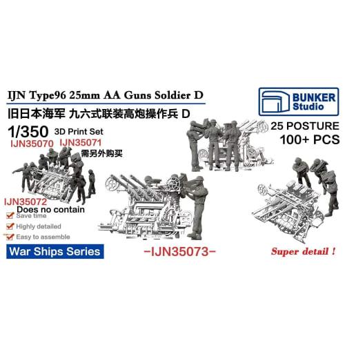 Bunker Studio 1/350 Japanese Type 96 25mm Anti-Aircraft Gunner D (25 Poses, 100 Figures) Plastic Model Parts BSTIJN35073