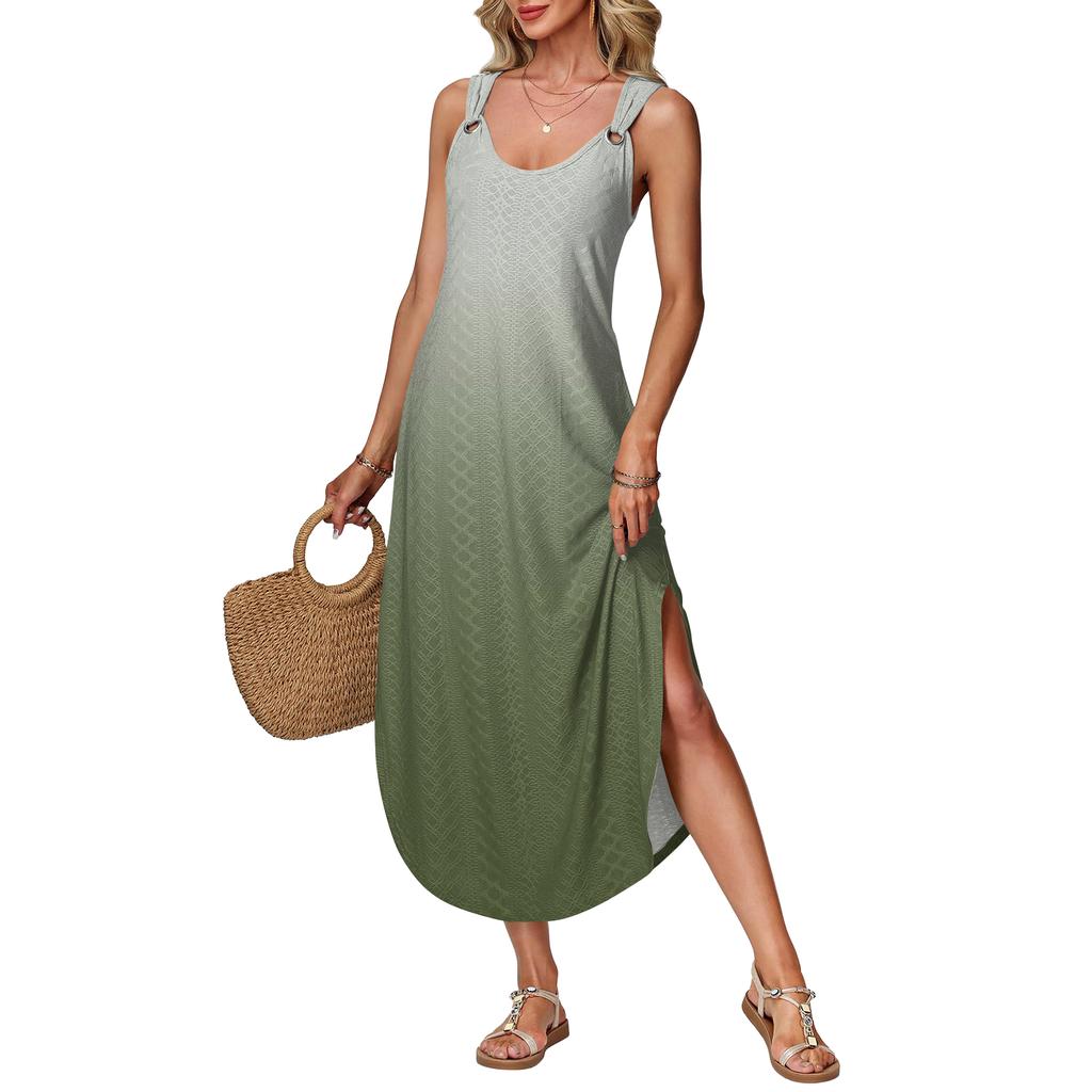 Women's summer long dress, sleeveless with side slits, long gradient vest dress
