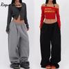 RogueWave Y2k Szare Spodnie Dresowe Damskie Vintage Hip Hop Koreańskie Casualowe Spodnie Joggers Oversize Harajuku Amerykańskie Retro Spodnie