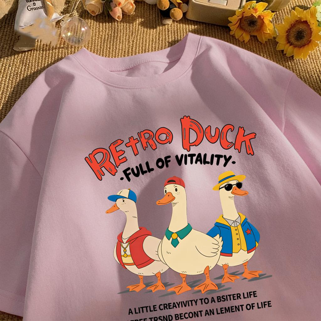 Retro Duck Full Of Vitality Unisexs T-Shirt Casual Fashion O-Neck Tee Summer Loose Basics Top Cotton Unisex Soft Vintage Clothing