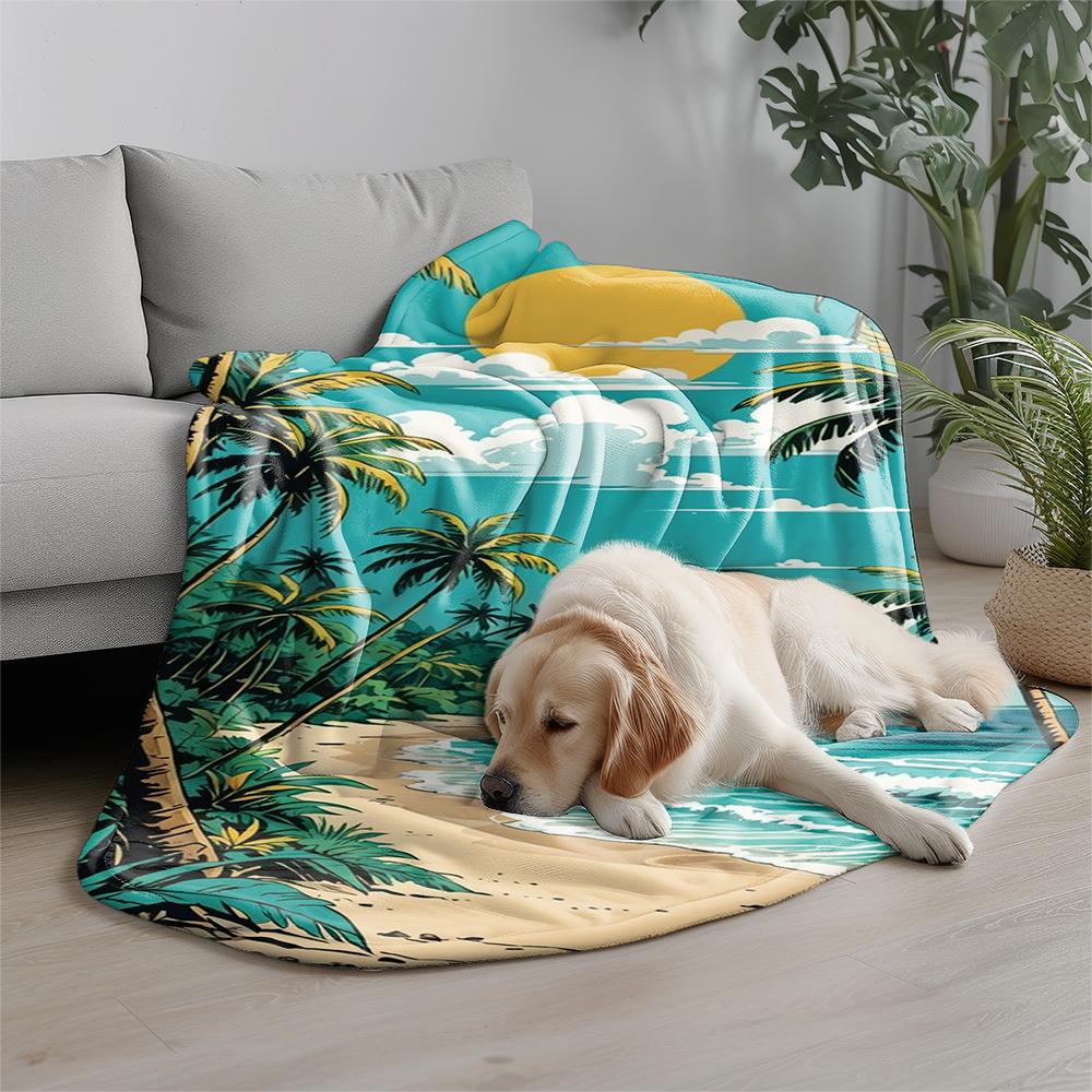 Tropical Beach Print Microfiber Flannel Cover Blanket Bedroom Living Room Sofa Soft And Comfortable Home Decoration