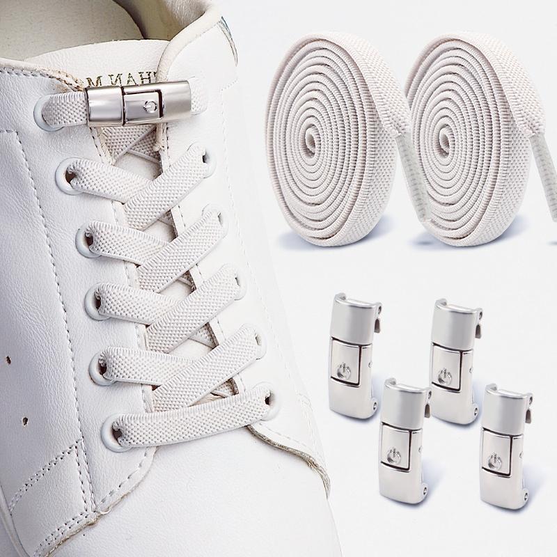 Flat Elastic Shoelace for Sneakers Sport Tieless Shoe Laces Press Lock No Tie Shoelaces One Size Fit All Adult Kids 1Pair/2Pair